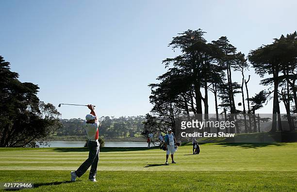 Sergio Garcia of Spain hits an approach shot on the 10th hole during round two of the World Golf Championship Cadillac Match Play at TPC Harding Park...
