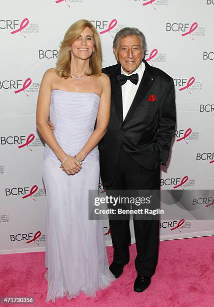 Singer Tony Bennett and wife Susan Crow attend The Breast Cancer Research Foundation 2015 Pink Carpet Party at The Waldorf=Astoria on April 30, 2015...