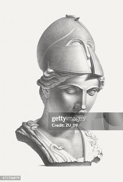 stockillustraties, clipart, cartoons en iconen met greek goddess athena (roman: minerva), published c. 1830 - romeinse godin