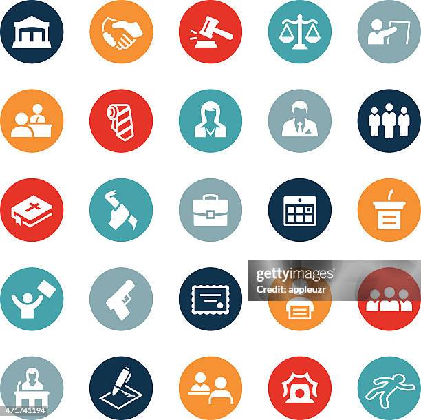 law, crime and justice icons - regulatory scrutiny stock illustrations