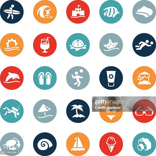 beach and recreation icons - flat shoe stock illustrations
