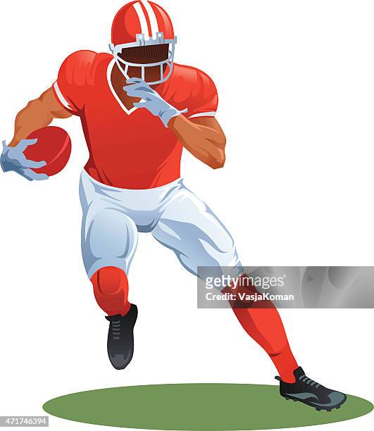 ilustrações, clipart, desenhos animados e ícones de campo de futebol-jogador de futebol americano correndo com bola - jogador de futebol