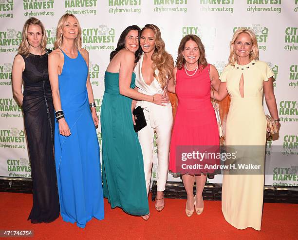 Lise Evans, Sandra Ripert, Chrissy Teigen, Pamela Kaufmann and Heather Mnuchin attend the City Harvest's 21st Annual Gala - An Evening Of Practical...