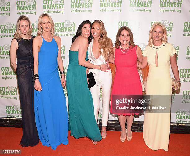 Lise Evans, Sandra Ripert, Chrissy Teigen, Pamela Kaufmann and Heather Mnuchin attend the City Harvest's 21st Annual Gala - An Evening Of Practical...