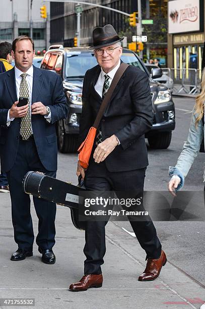 Actor and musician Steve Martin enters the "Late Show With David Letterman" taping at the Ed Sullivan Theater on May 5, 2015 in New York City.