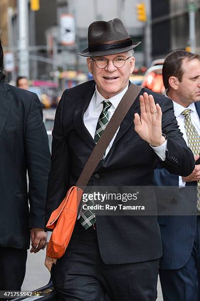 Actor and musician Steve Martin enters the "Late Show With David Letterman" taping at the Ed Sullivan Theater on May 5, 2015 in New York City.
