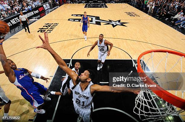Chris Paul of the Los Angeles Clippers goes up for a shot against the San Antonio Spurs in Game Six of the Western Conference Quarterfinals at the...