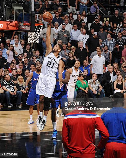 April 30: Tim Duncan of the San Antonio Spurs goes for the layup against the Los Angeles Clippers during Game Six of the Western Conference...