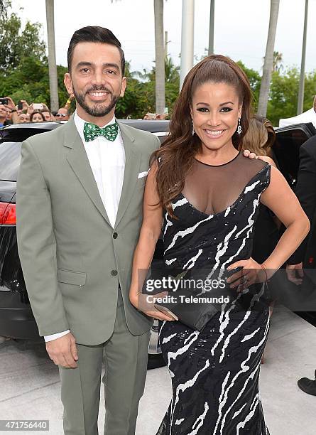 Red Carpet -- Pictured: Juan Manuel Cortes and Carolina Sandoval arrive at the 2015 Billboard Latin Music Awards, from Miami, Florida at the...