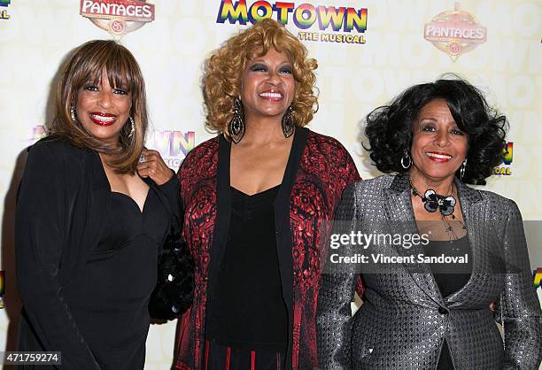 Singers Scherrie Payne, Lynda Laurence and Joyce Vincent Wilson attend the Los Angeles opening night of "Mowtown The Musical" at the Pantages Theatre...