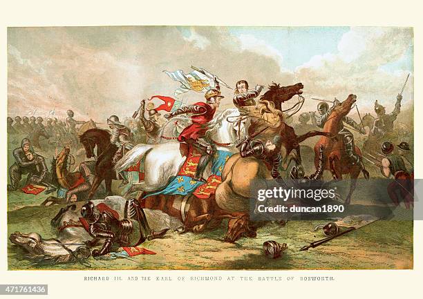 king richard iii in der schlacht von bosworth 1485 - schlacht stock-grafiken, -clipart, -cartoons und -symbole