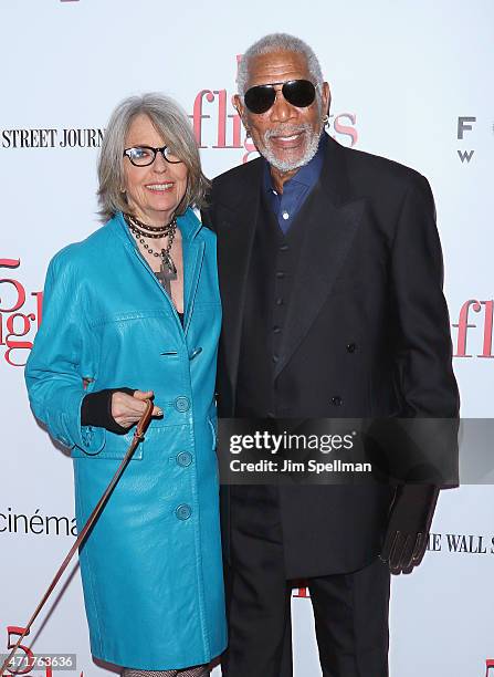 Actors Diane Keaton and Morgan Freeman attend the "5 Flights Up" New York premiere at BAM Rose Cinemas on April 30, 2015 in the Brooklyn borough of...