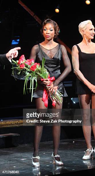 Brandy Norwood with cast memebers attend the debut performance of Broadways "Chiacgo" curtain call at Ambassador Theater on April 30, 2015 in New...