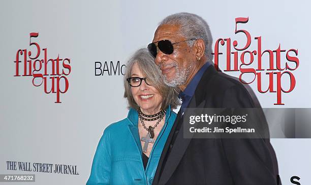 Actors Diane Keaton and Morgan Freeman attend the "5 Flights Up" New York premiere at BAM Rose Cinemas on April 30, 2015 in the Brooklyn borough of...