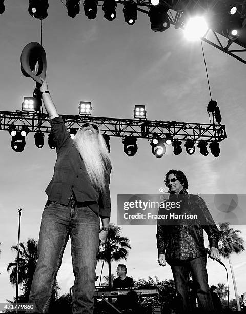 . The OakRidge Boys William Lee Golden and Richard Sterban perform at 2015 Stagecoach California's Country Music Festival at The Empire Polo Club on...