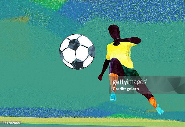 water color soccer player is kicking the ball - athlete montage stock illustrations