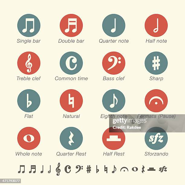 musical note icons - color series - bass clef stock illustrations