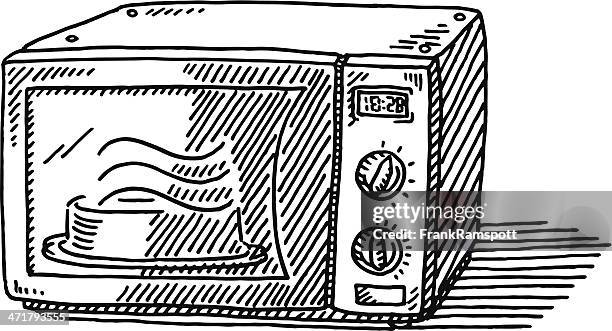 mikrowellenherd zeichnung - microwave stock-grafiken, -clipart, -cartoons und -symbole