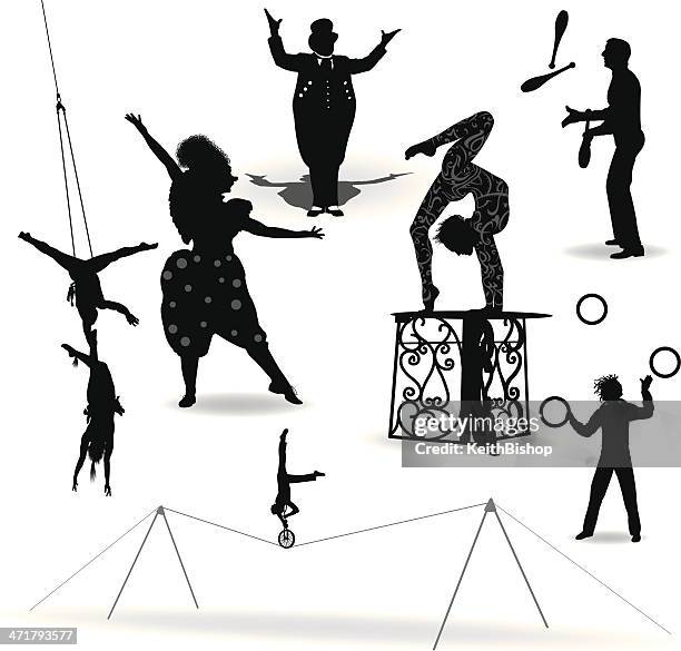 zirkus darsteller acrobat,, juggler, leopard, klingeling - jonglieren stock-grafiken, -clipart, -cartoons und -symbole