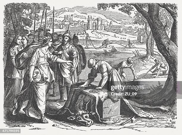 dido purchases land for the foundation of carthage - cowhide stock illustrations