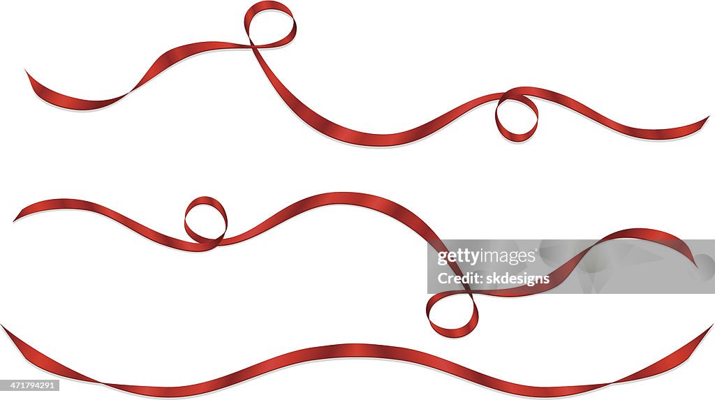 Shiny Banners, Ribbons Set in Red Metallic Satin