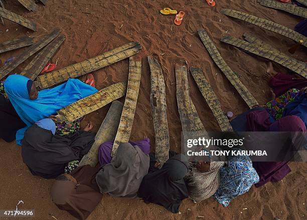 Somali girls attend morning madrassa or Islamic school at Hagadera sector of the Dadaab refugee camp, north of the Kenyan capital Nairobi, on April...