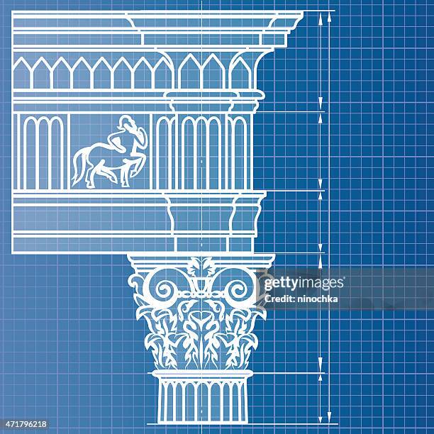 stockillustraties, clipart, cartoons en iconen met column blueprint - kapiteel