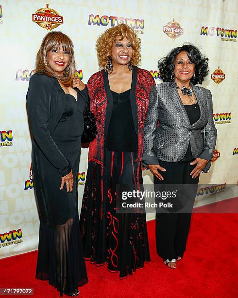 Sherrie Payne, Lynda Laurence and Joyce Vincent attend "MOTOWN THE MUSICAL" at the Pantages Theatre on April 30, 2015 in Hollywood, California.