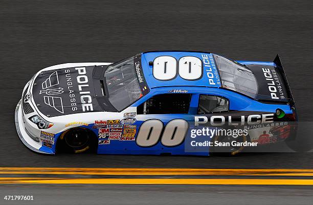 Jason White, driver of the Police Sunglasses/Friday Night Tykes Toyota, runs during qualifying for the NASCAR Nationwide Series DRIVE4COPD 300 at...