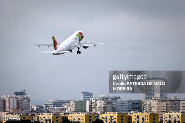 Airline's plane takes off at Lisbon's Airport during a pilots strike on May 1, 2015. Portuguese state-owned airline TAP pilots staged a ten days...