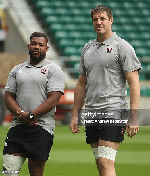 Steffon Armitage and Bakkies Botha of Toulon are pictured during the European Rugby Champions Cup Captain's Run at Twickenham Stadium on May 1, 2015...