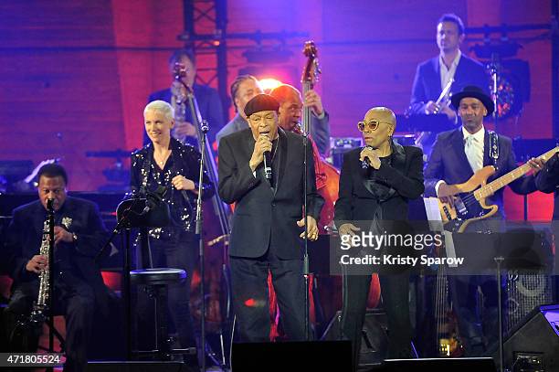 Wayne Shorter, Annie Lennox, Marc Johnson, James Genus, Al Jarreau, Femi Kuti, Dee Dee Bridgewater, Marcus Miller and Till Bronner perform on stage...
