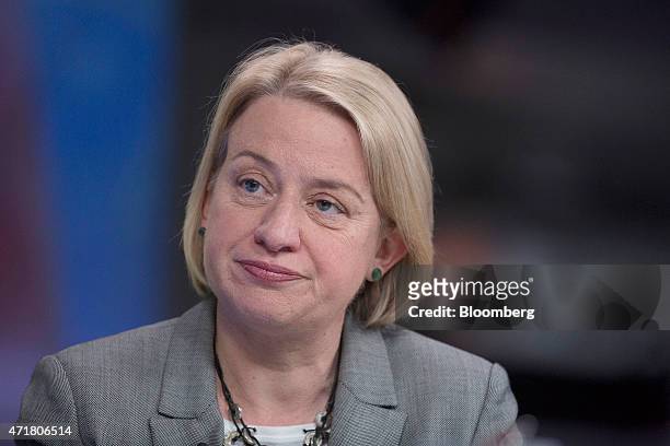 Natalie Bennett, leader of the Green Party, pauses during a Bloomberg Television interview in London, U.K., on Friday, May 1, 2015. A nationwide...