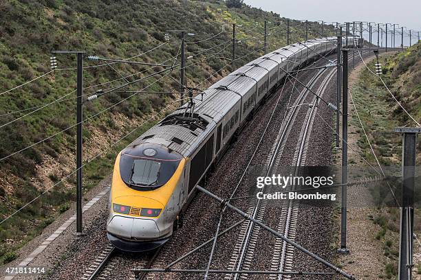 Passenger train, operated by Eurostar International Ltd., travels between Avignon and Aix-En-Provence as Eurostar launch a new railway service...