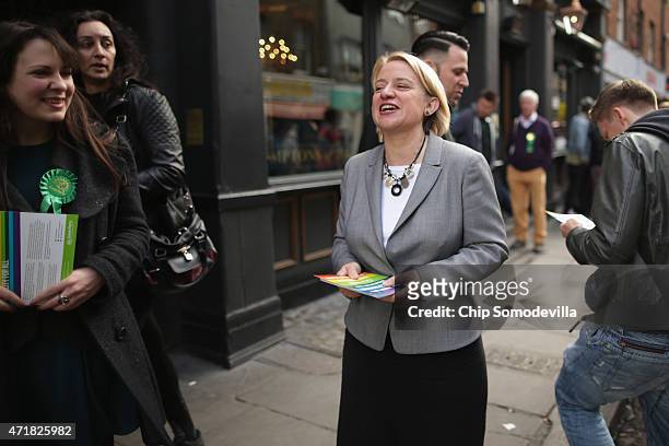 Green Party leader Natalie Bennett and deputy party leader Amelia Womack walk down Firth Street near Old Compton Street, the center of London's gay...