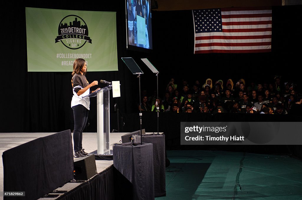 First Lady Michelle Obama And Grammy Award-Winning Artist Ciara Visit Detroit For First-Ever Citywide College Signing Day With Get Schooled And Detroit College Access Network As Part Of The First Lady's Reach Higher Initiative