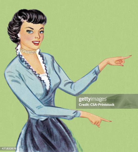woman pointing - stereotypical homemaker stock illustrations