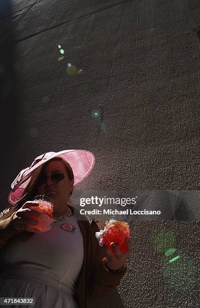 General view of a guest attending Kentucky Oaks Day during the 141st Kentucky Derby on May 1, 2015 at Churchill Downs in Louisville, Kentucky.