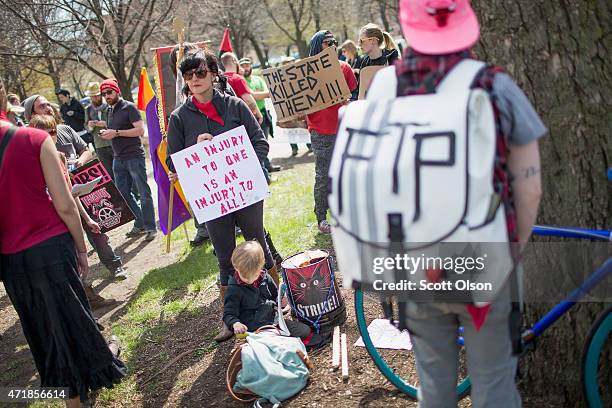 Demonstrators participate in a May Day march on May 1, 2015 in Chicago, Illinois. The demonstration was one of many around the world on what has...