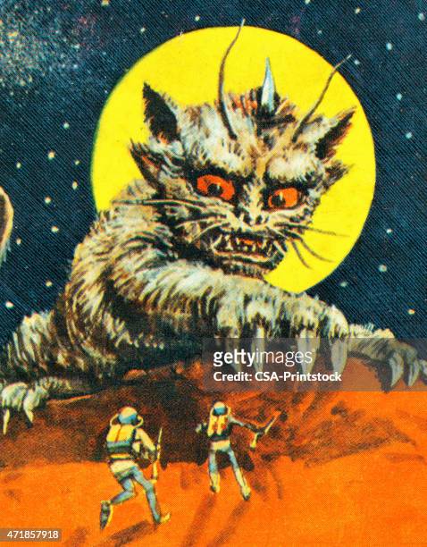 alien cat monster - angry moon stock illustrations