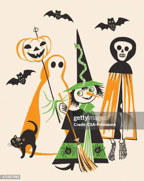 trick or treaters - witch stock illustrations