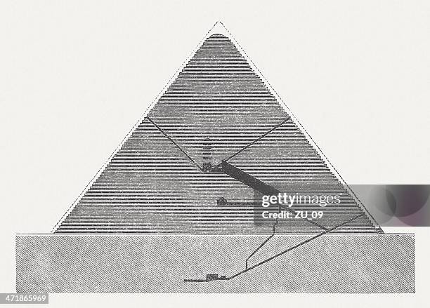 Cross Section Of A Pyramid At Memphis Engraving High-Res Vector