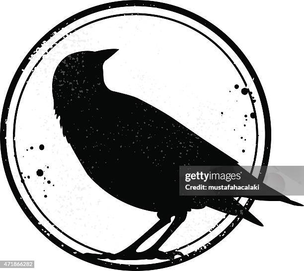 grunge stamp with crow silhouette - crow stock illustrations