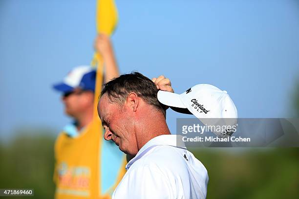 Tag Ridings reacts after making a bogey on the 17th green during the second round of the United Leasing Championship held at Victoria National Golf...