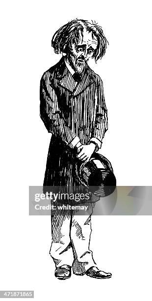 depressed-looking victorian man - long beard stock illustrations