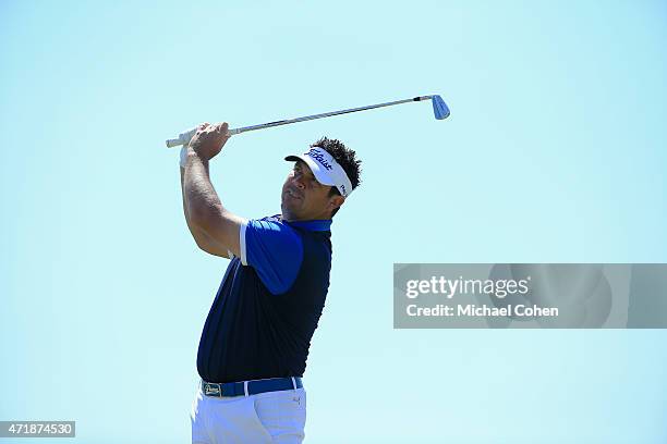 Eric Axley hits his tee shot on the 16th hole during the second round of the United Leasing Championship held at Victoria National Golf Club on May...