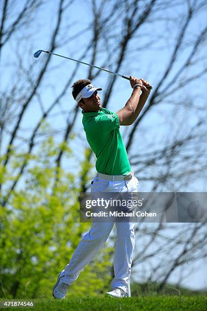 Curtis Thompson hits his tee shot on the fifth hole during the second round of the United Leasing Championship held at Victoria National Golf Club on...