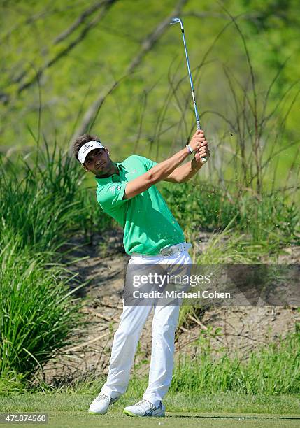 Curtis Thompson hits his tee shot on the seventh hole during the second round of the United Leasing Championship held at Victoria National Golf Club...