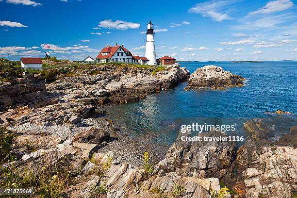 farol de portland head no maine, eua - portland maine imagens e fotografias de stock