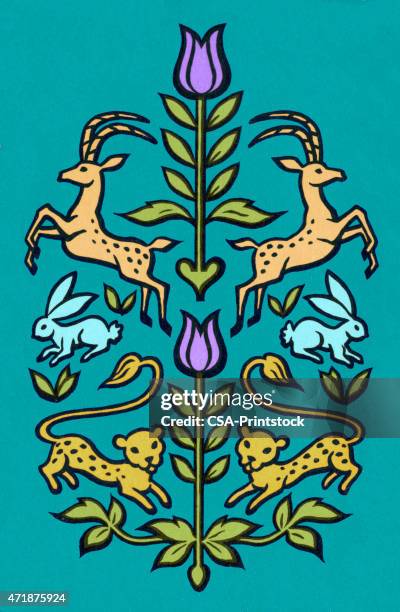 animal und blume dekorative elemente - tulips cat stock-grafiken, -clipart, -cartoons und -symbole